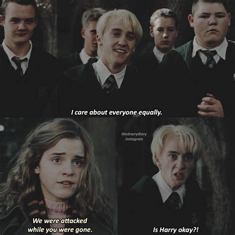 What happens to draco malfoy - After Fred and George leave, Malfoy, Crabbe, and Goyle come up to Harry and ask when he’s taking the train home, presuming that he’s been expelled. Harry comments that Malfoy’s a lot braver with Crabbe and Goyle next to him. Malfoy says that he can take Harry by himself, challenging him to a wizard’s duel at midnight in the trophy room. 